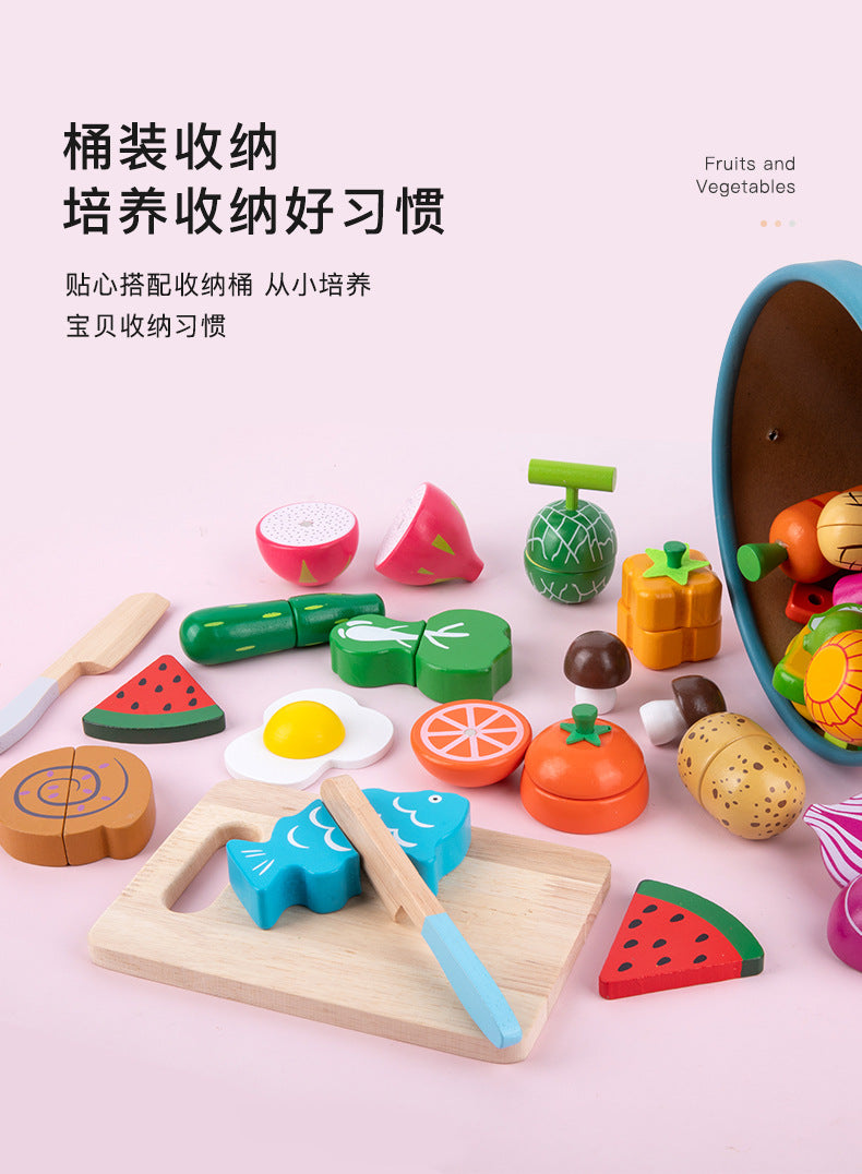 Chesele Children's Educational Toys 4-6 Wooden Fun Early Education Kitchen Simulation Play-in Magnetic Fruits and Vegetables