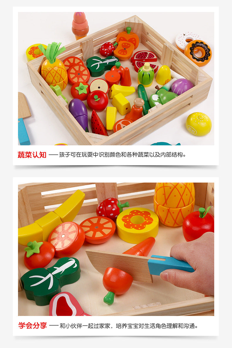 Chesele Children's Educational Toys 4-6 Wooden Fun Early Education Kitchen Simulation Play-in Magnetic Fruits and Vegetables