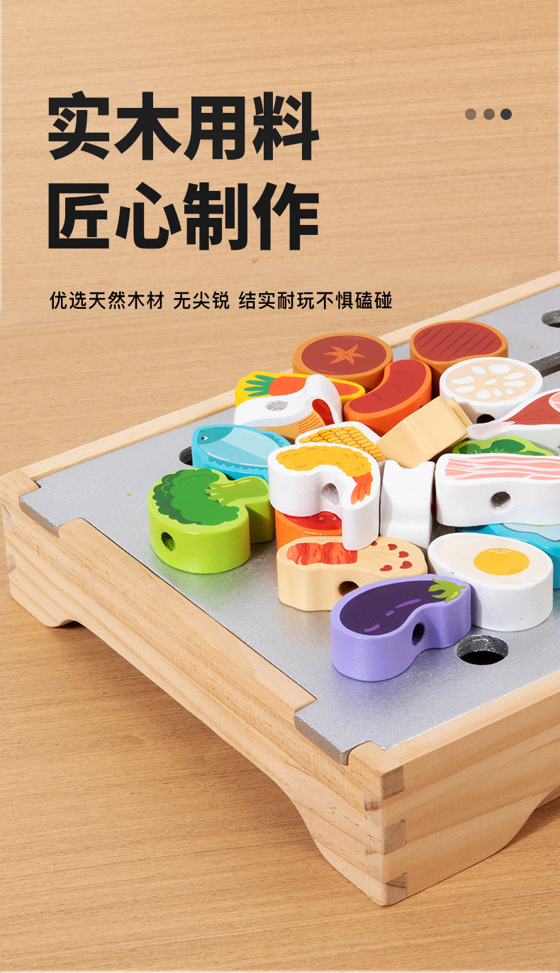 Cross-Border Young Children's Fun Wooden Multi-Functional Simulation Kitchen Barbecue Grill Educational Toys Parent-Child Interactive Play House