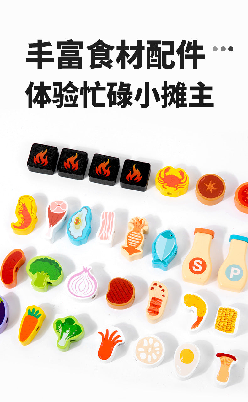 Cross-Border Young Children's Fun Wooden Multi-Functional Simulation Kitchen Barbecue Grill Educational Toys Parent-Child Interactive Play House