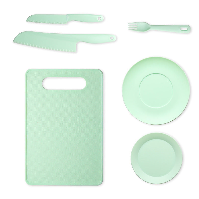 Children's Safety Knife Chopping Board suit Kindergarten Early Education Tableware Plastic Teaching Melons and Fruits Cake Knife Cutting Vegetables Does Not Hurt Hands