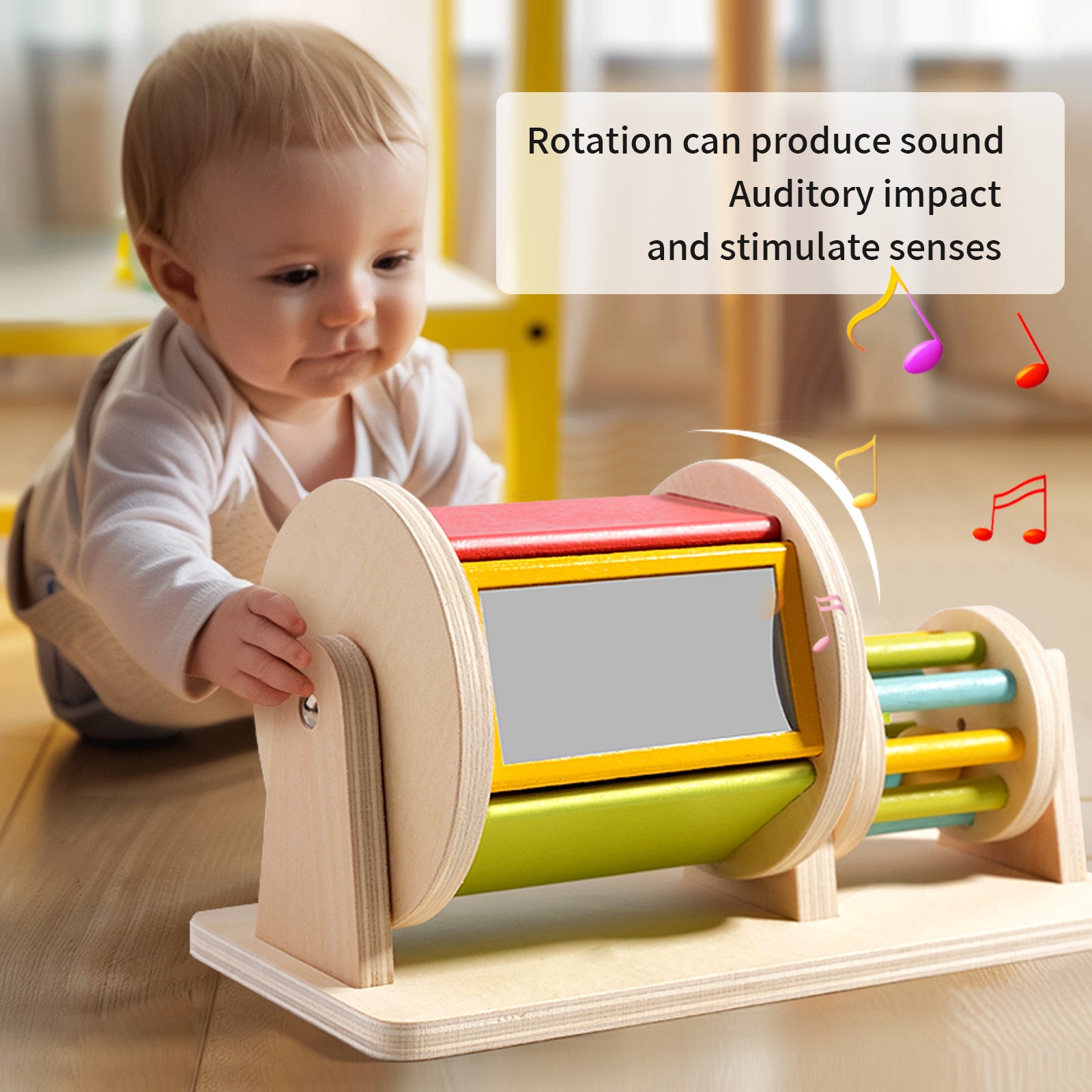 Wooden Textile Drum Infant Color Cognitive Sensory Concentration Toy Hand-Eye Coordination Montessori Early Education Aids