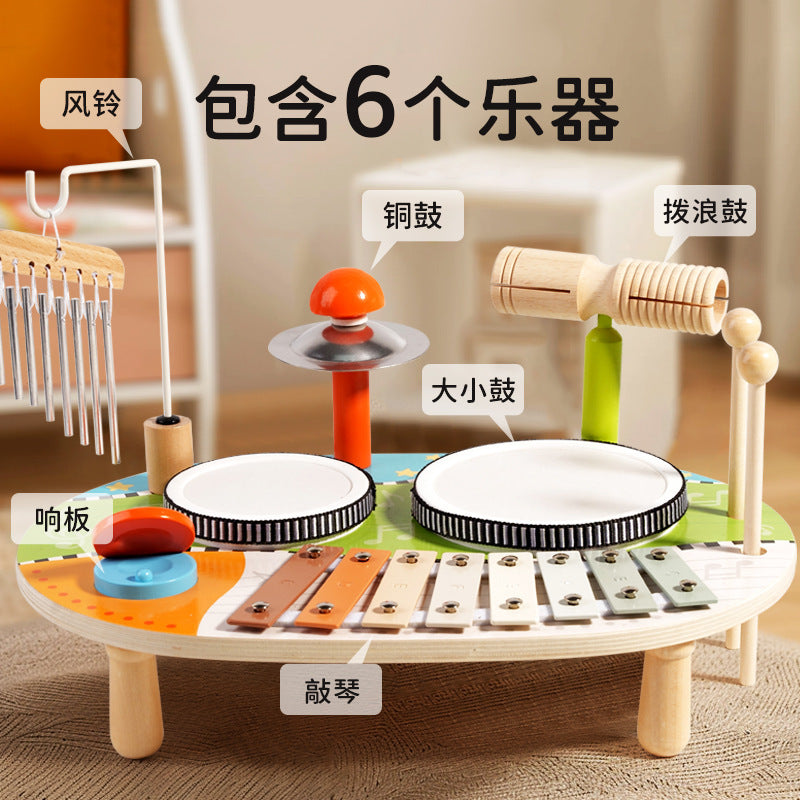 Cross-Border Wooden Orff Children's Educational Music Toys Musical Instruments Percussion Drumming Baby Hand Drum Gift Wholesale
