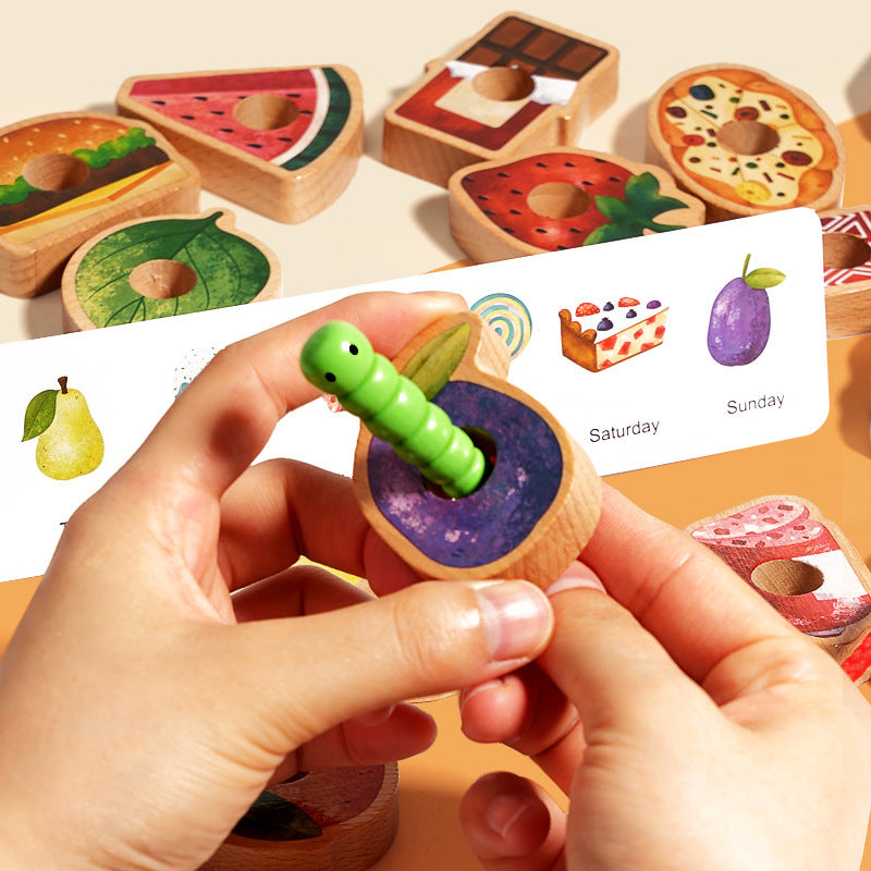 Children's Wooden Early Education Enlightenment Colorful Stringing Beads and Rope Toys for Logical Thinking Training, Fruit Cognition, Educational and Fun Toys