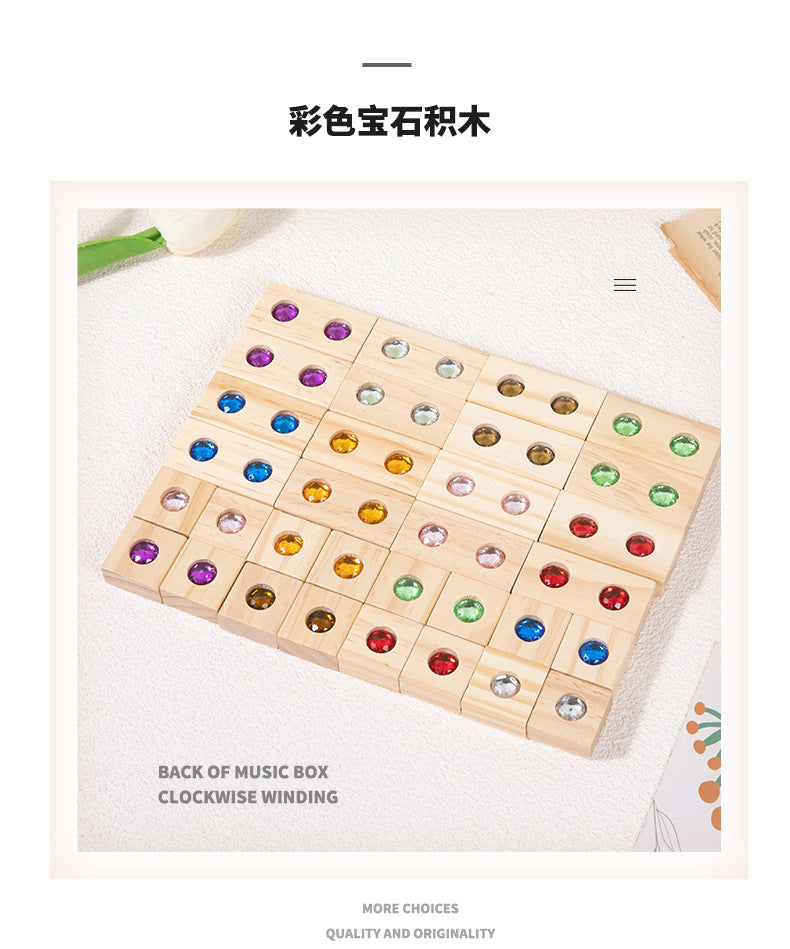 Children's Wooden Acrylic Pine Gem Building Blocks Desktop Color Sensory Visual Assembled Building Intelligence Toys