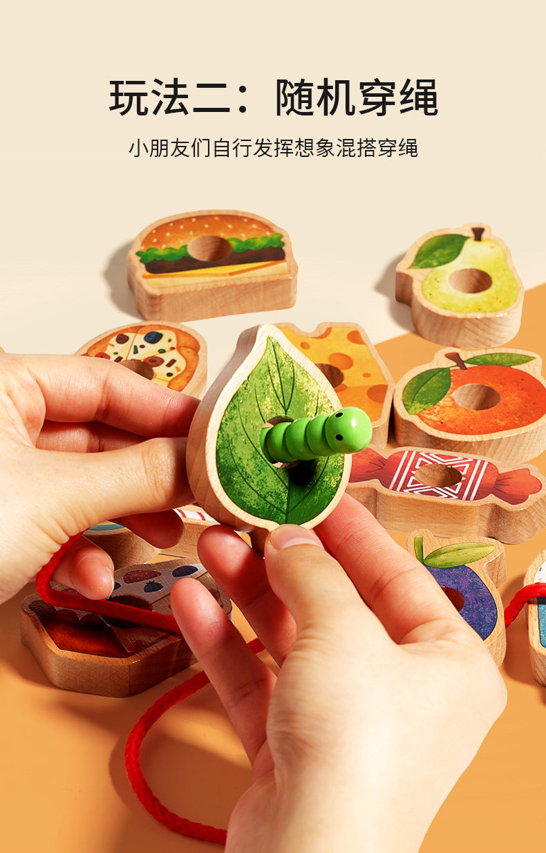 Children's Wooden Early Education Enlightenment Colorful Stringing Beads and Rope Toys for Logical Thinking Training, Fruit Cognition, Educational and Fun Toys