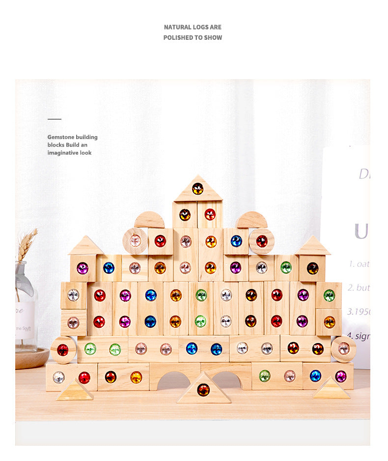 Children's Wooden Acrylic Pine Gem Building Blocks Desktop Color Sensory Visual Assembled Building Intelligence Toys