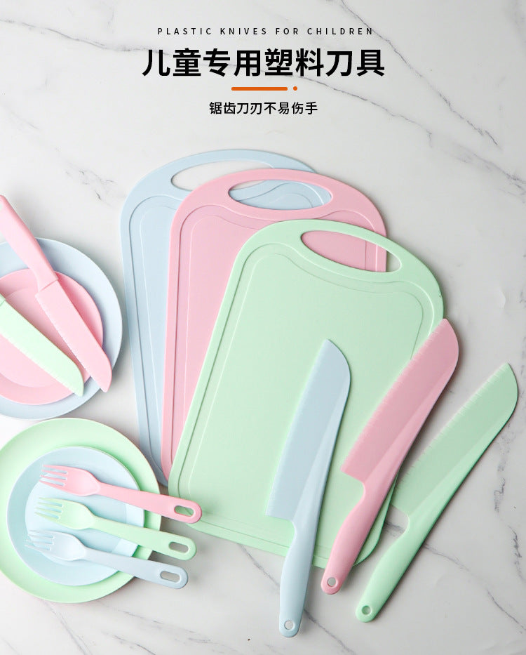 Children's Safety Knife Chopping Board suit Kindergarten Early Education Tableware Plastic Teaching Melons and Fruits Cake Knife Cutting Vegetables Does Not Hurt Hands