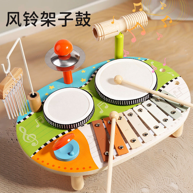 Cross-Border Wooden Orff Children's Educational Music Toys Musical Instruments Percussion Drumming Baby Hand Drum Gift Wholesale