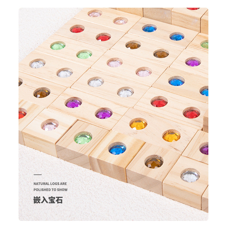 Children's Wooden Acrylic Pine Gem Building Blocks Desktop Color Sensory Visual Assembled Building Intelligence Toys