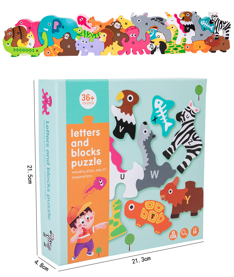 Animal Stacked High Building Blocks Children's Wooden Toys Baby Early Education Educational Puzzle Infant Enlightenment Cognitive Alphabet Puzzle