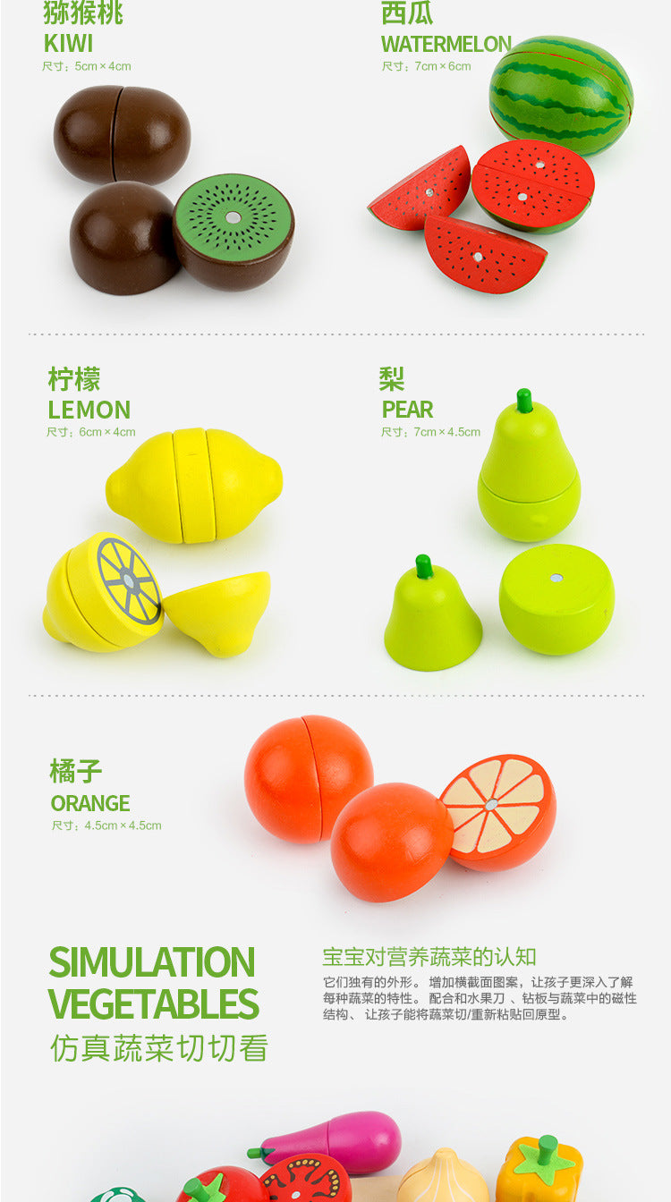 Chesele Children's Educational Toys 4-6 Wooden Fun Early Education Kitchen Simulation Play-in Magnetic Fruits and Vegetables