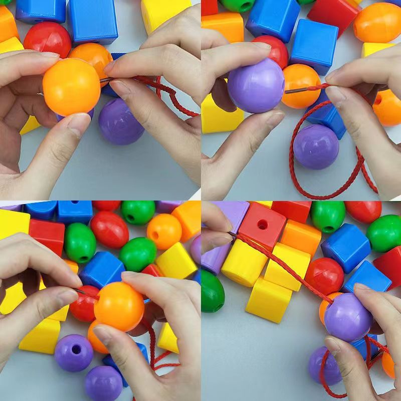 Children's Educational beaded building blocks early education threading logic toys 2-3 years old geometric beaded diy concentration training