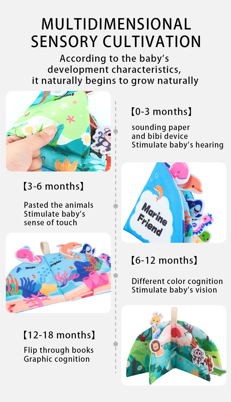 Cross-Border Popular Infant Cloth Book for Early Education 0-1 Years Old Baby Rattling Paper Tear Book Can Be Chewed to Enlighten 3-6 Months Puzzle