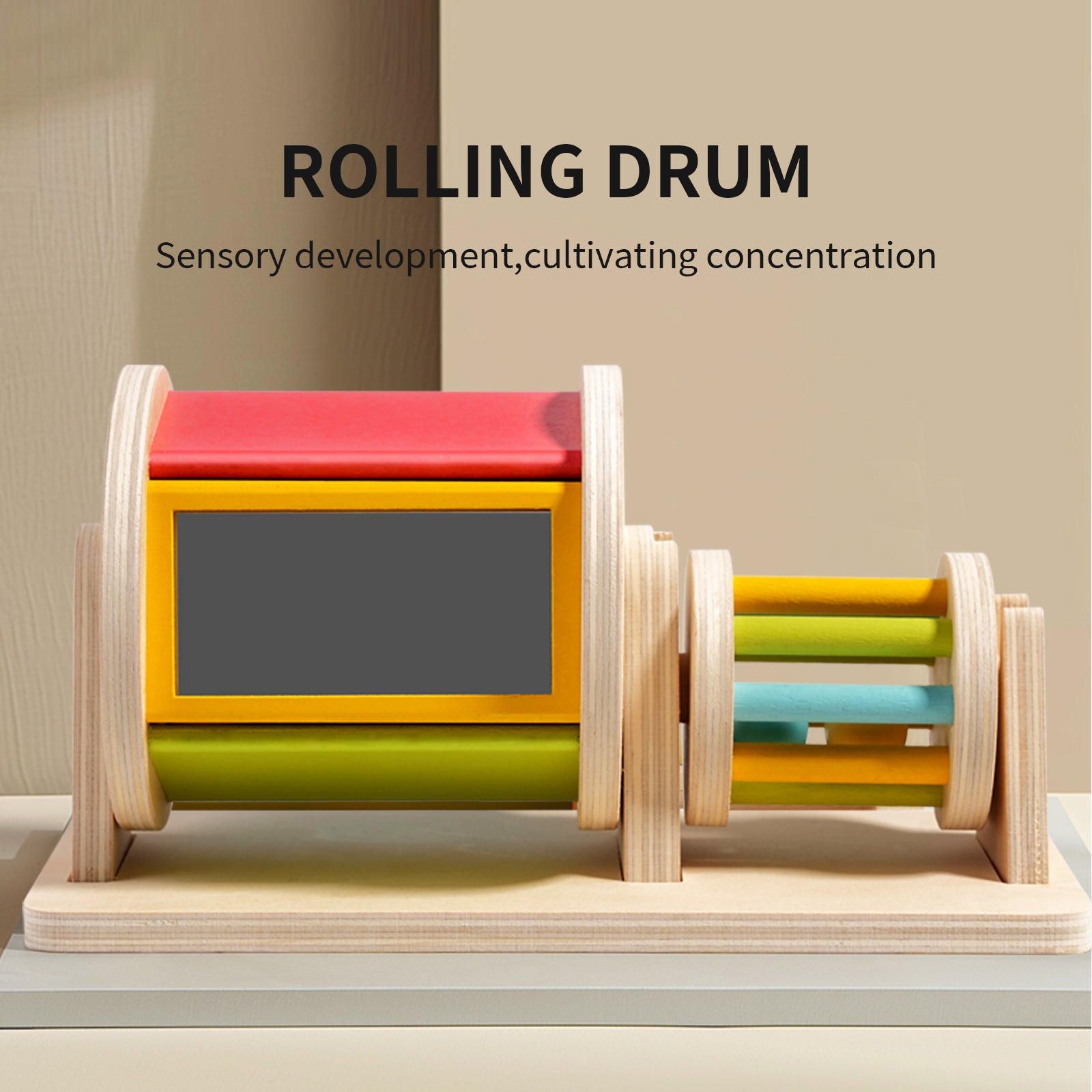 Wooden Textile Drum Infant Color Cognitive Sensory Concentration Toy Hand-Eye Coordination Montessori Early Education Aids