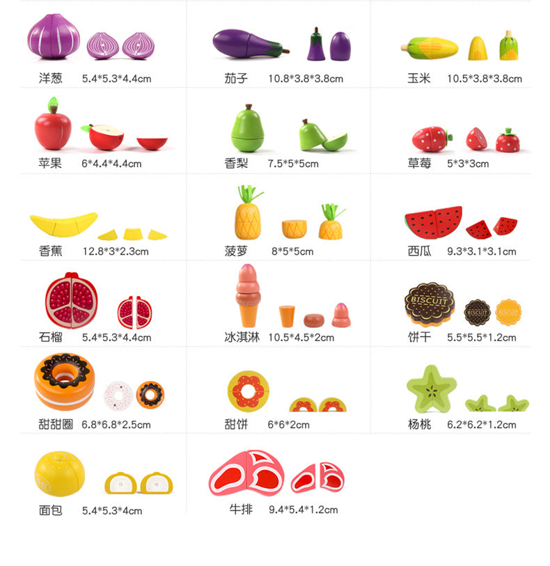 Chesele Children's Educational Toys 4-6 Wooden Fun Early Education Kitchen Simulation Play-in Magnetic Fruits and Vegetables