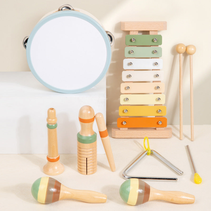 Cross-Border Wooden Orff Children's Educational Music Toys Musical Instruments Percussion Drumming Baby Hand Drum Gift Wholesale