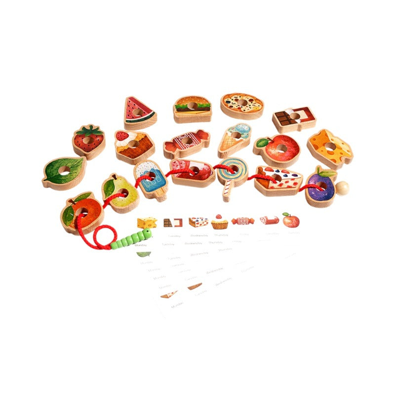 Children's Wooden Early Education Enlightenment Colorful Stringing Beads and Rope Toys for Logical Thinking Training, Fruit Cognition, Educational and Fun Toys