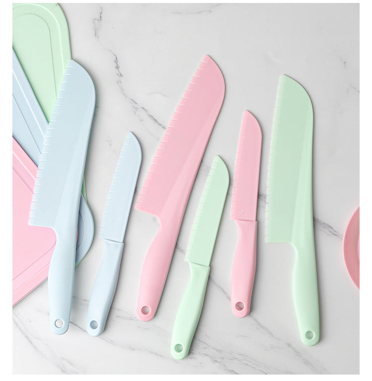 Children's Safety Knife Chopping Board suit Kindergarten Early Education Tableware Plastic Teaching Melons and Fruits Cake Knife Cutting Vegetables Does Not Hurt Hands
