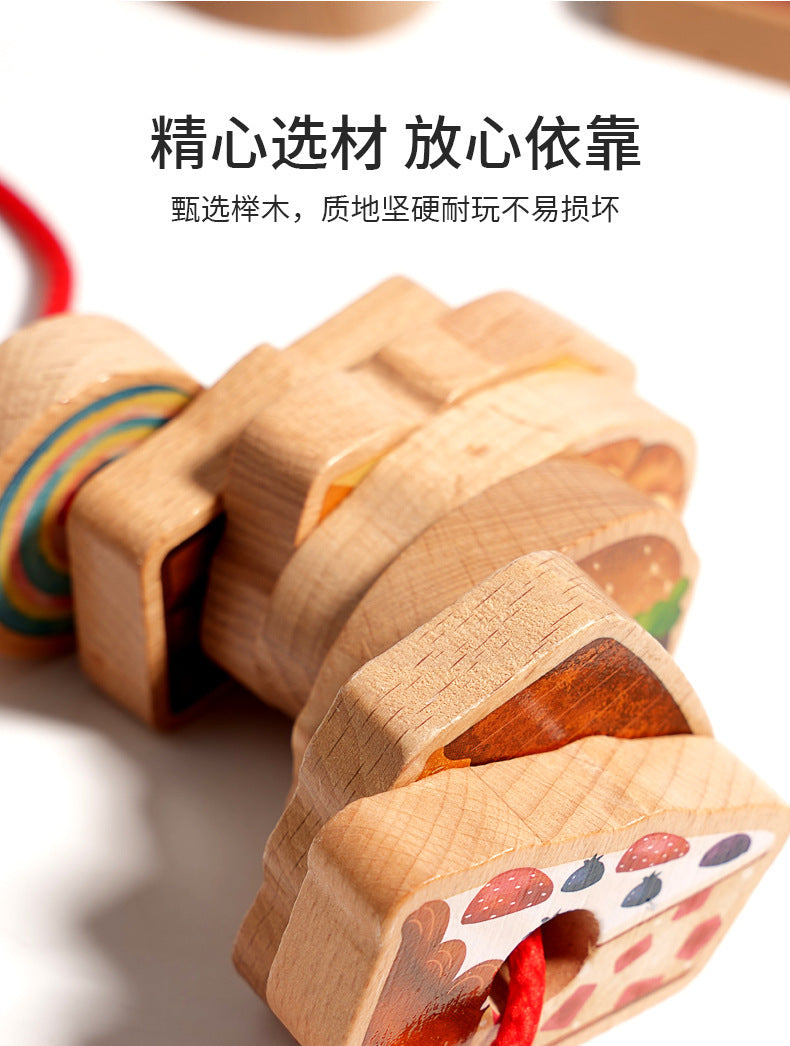 Children's Wooden Early Education Enlightenment Colorful Stringing Beads and Rope Toys for Logical Thinking Training, Fruit Cognition, Educational and Fun Toys