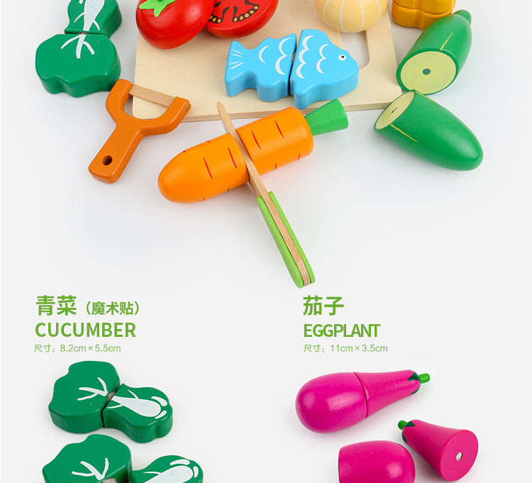 Chesele Children's Educational Toys 4-6 Wooden Fun Early Education Kitchen Simulation Play-in Magnetic Fruits and Vegetables