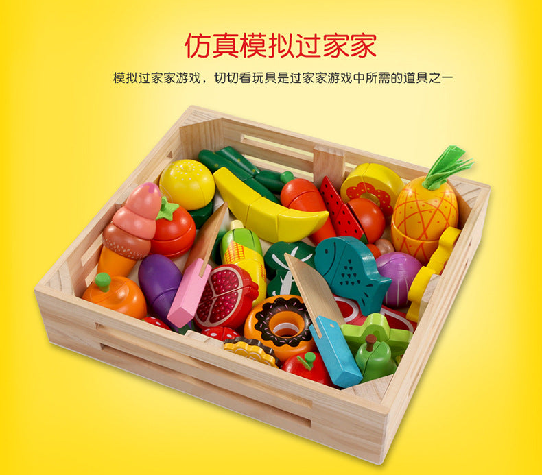 Chesele Children's Educational Toys 4-6 Wooden Fun Early Education Kitchen Simulation Play-in Magnetic Fruits and Vegetables