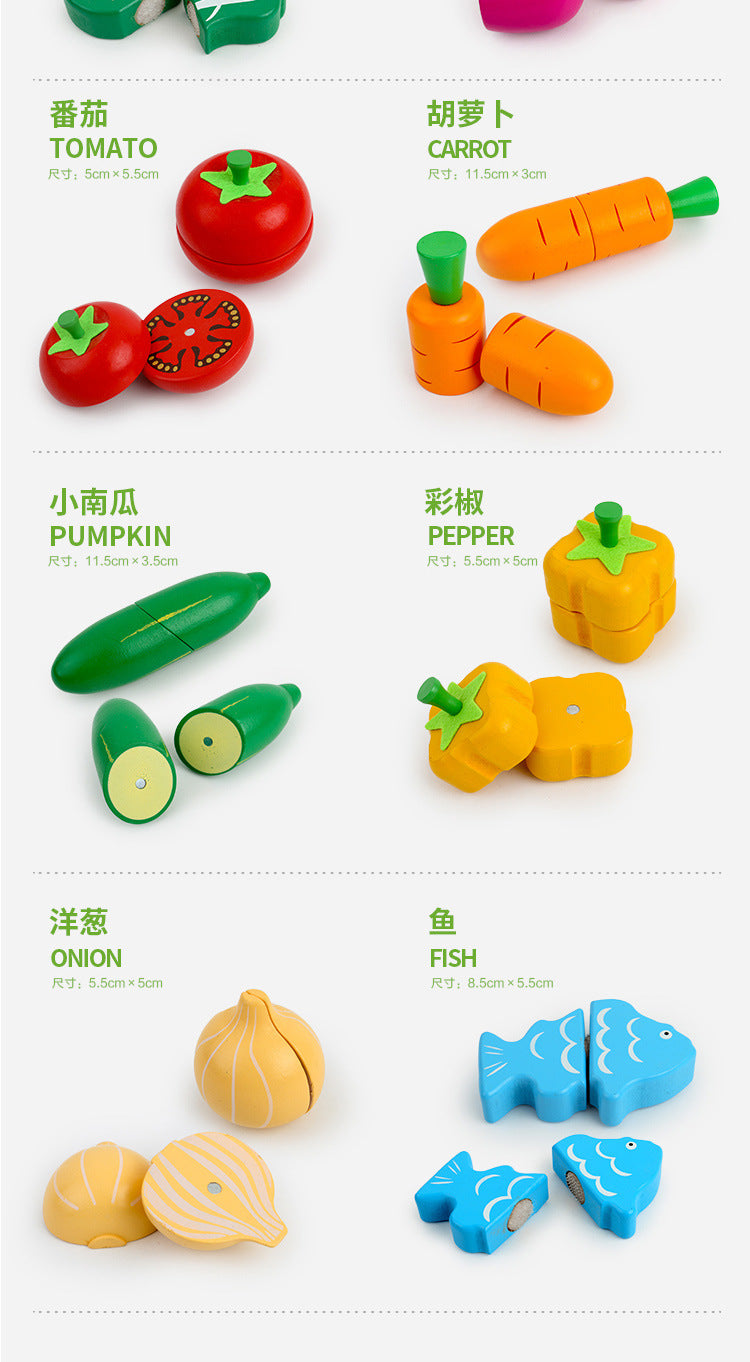 Chesele Children's Educational Toys 4-6 Wooden Fun Early Education Kitchen Simulation Play-in Magnetic Fruits and Vegetables