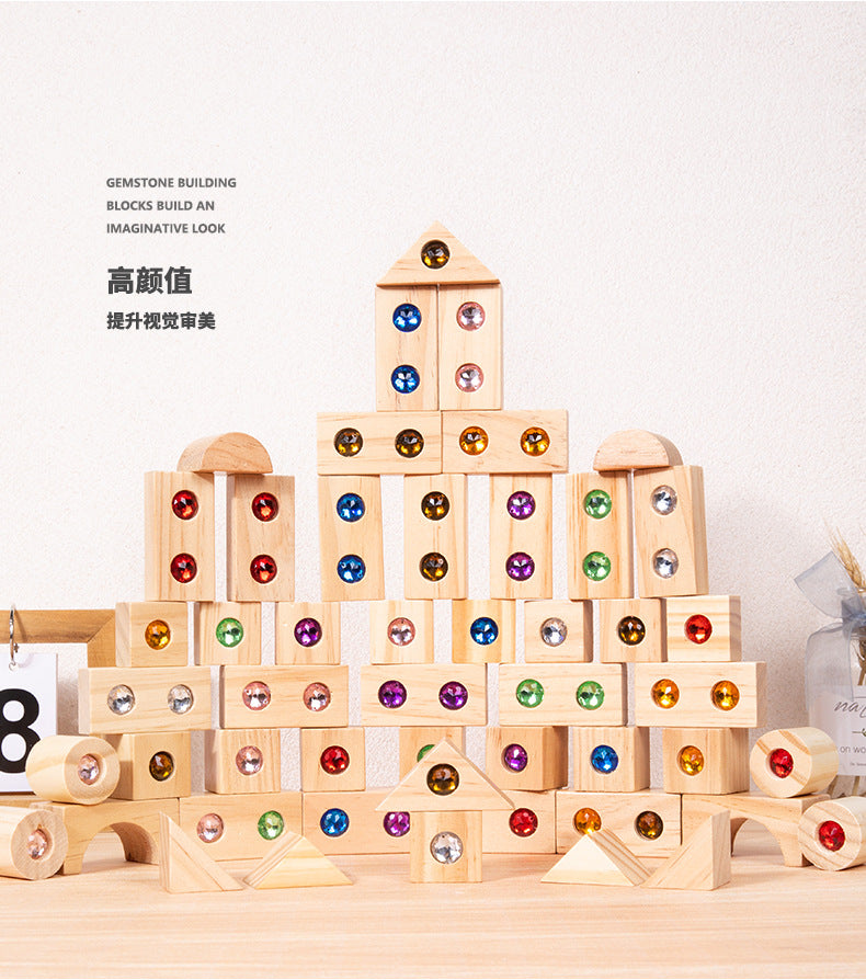 Children's Wooden Acrylic Pine Gem Building Blocks Desktop Color Sensory Visual Assembled Building Intelligence Toys
