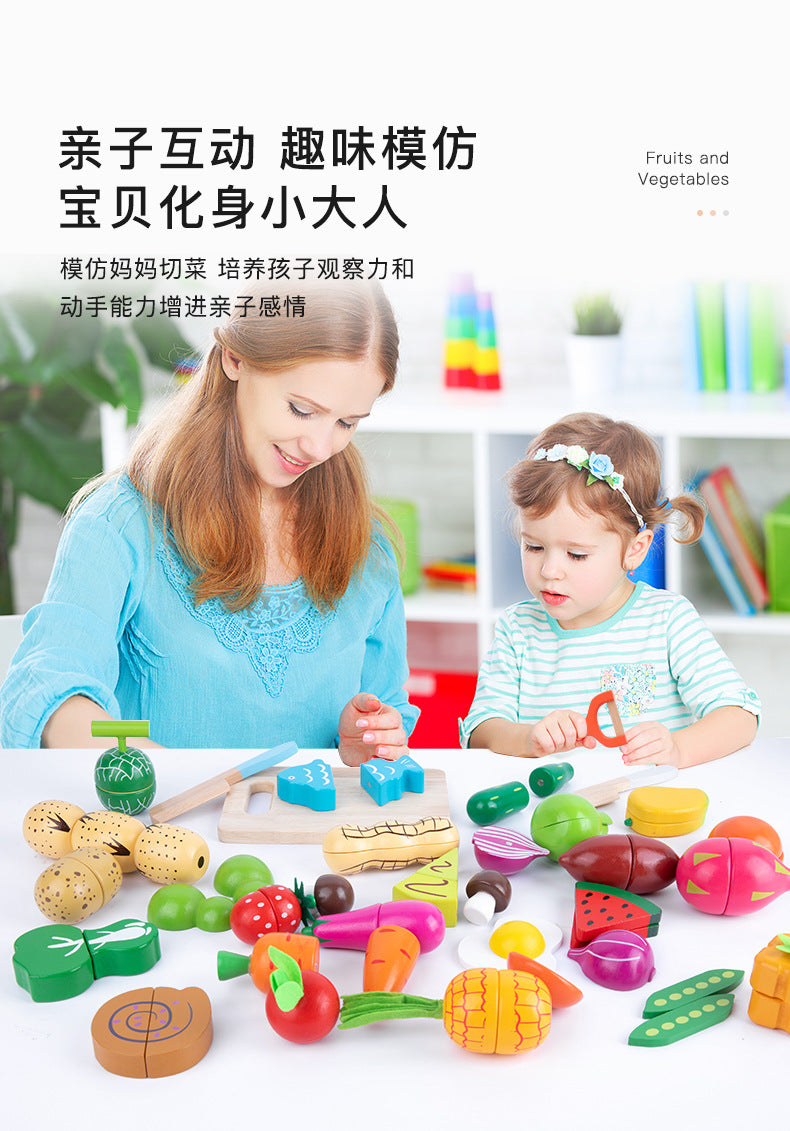 Chesele Children's Educational Toys 4-6 Wooden Fun Early Education Kitchen Simulation Play-in Magnetic Fruits and Vegetables