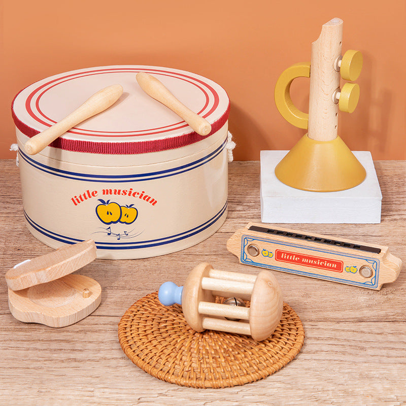 Cross-Border Wooden Orff Children's Educational Music Toys Musical Instruments Percussion Drumming Baby Hand Drum Gift Wholesale