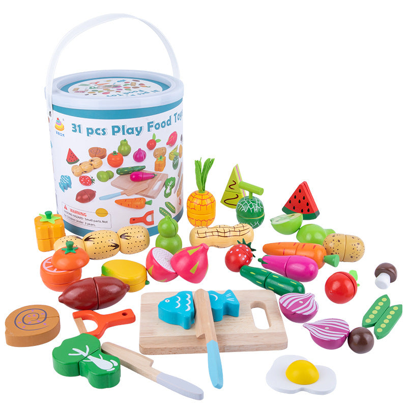 Chesele Children's Educational Toys 4-6 Wooden Fun Early Education Kitchen Simulation Play-in Magnetic Fruits and Vegetables