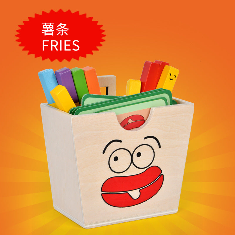 Children's Artificial Wooden Playhouse Hamburger Fries Sandwich Set Column Matching Educational Food Cutting and Assembling Toy