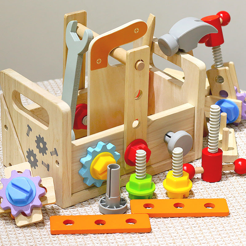 Wooden Toy Repair Tool Box Screw Disassembly and Assembly Nut Satchel Tool Table Male Baby Early Education Educational Toy