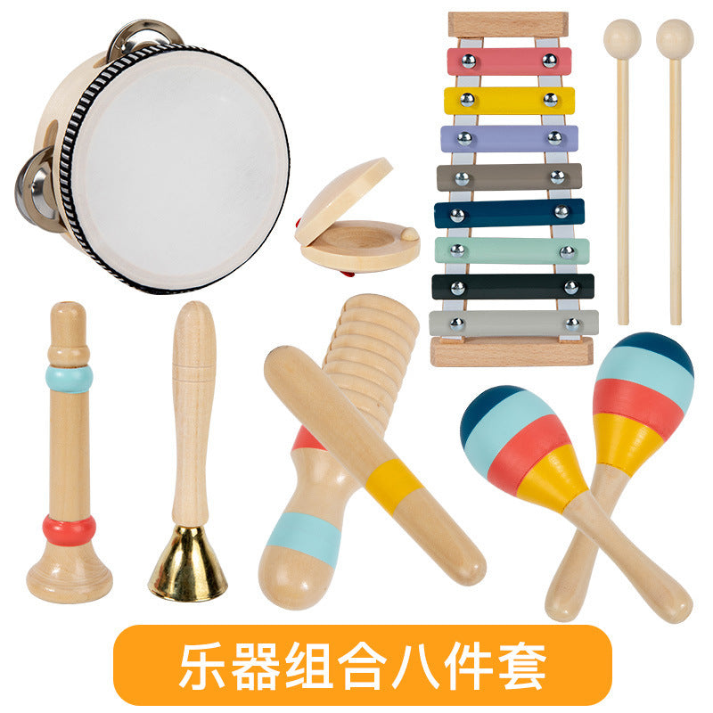 Cross-Border Wooden Orff Children's Educational Music Toys Musical Instruments Percussion Drumming Baby Hand Drum Gift Wholesale