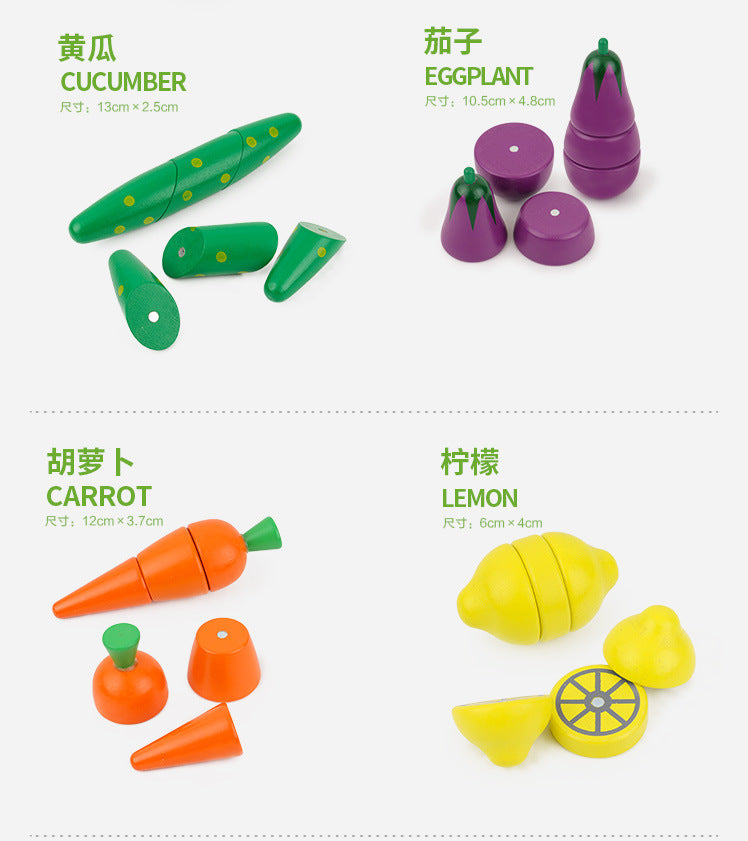 Chesele Children's Educational Toys 4-6 Wooden Fun Early Education Kitchen Simulation Play-in Magnetic Fruits and Vegetables