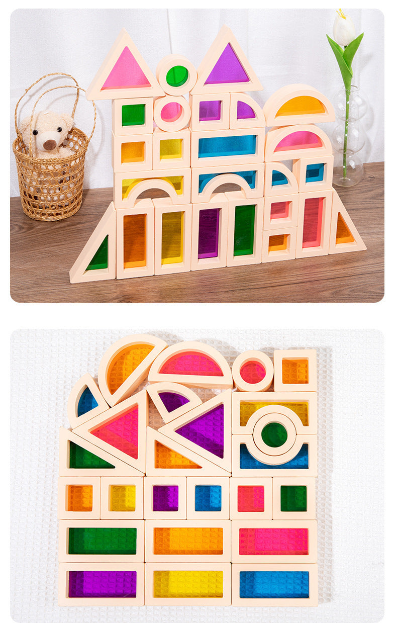 Children's 2025 New Toys Kindergarten Acrylic Building Blocks Wooden Rainbow Kaleidoscope Montessori Building Blocks Small Gifts