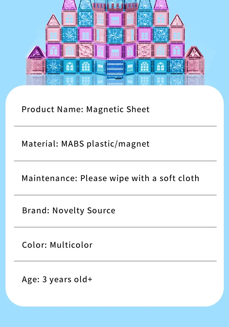 Magnetic Tiles Ice Castle DIY Magnetic Building Blocks for Kids Boys Girls Montessori STEM Educational Sensory Toys Gifts