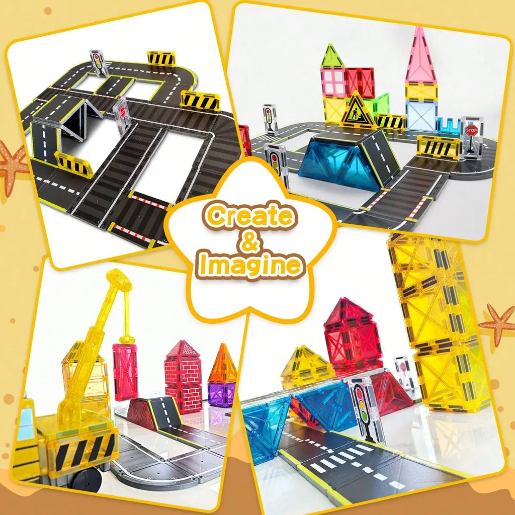 Magnetic Building Blocks Toys Magnetic Tiles, Creative DIY Track Building Kit Construction Toys
