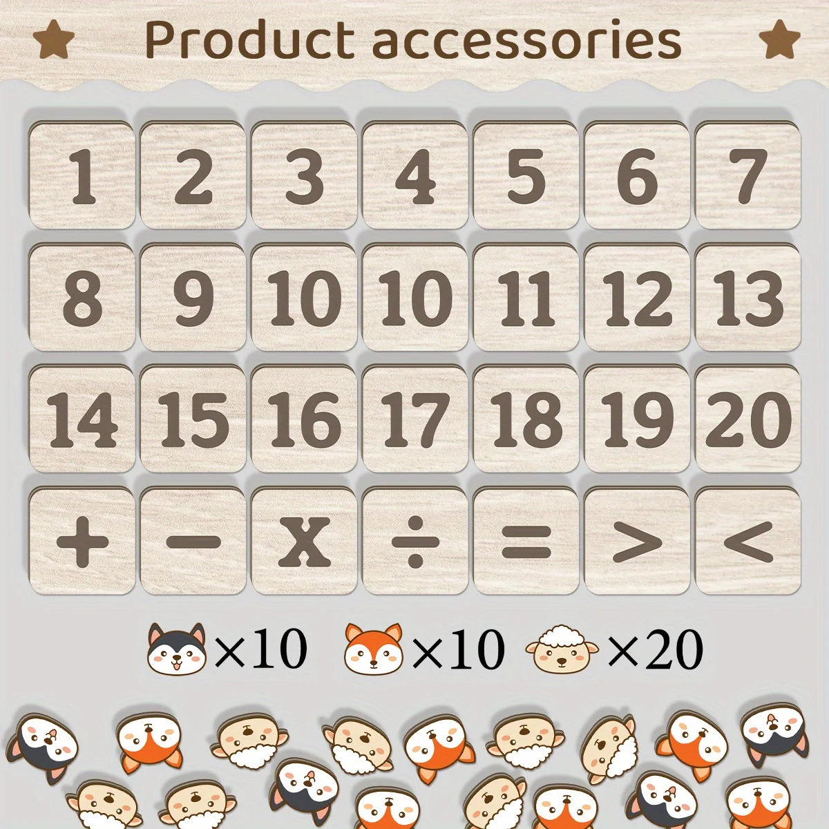 Wooden Math Arithmetic Board Tray Set Number Blocks & Counting Animals Board Game Early Educational Kindergarten Toy for Toddler