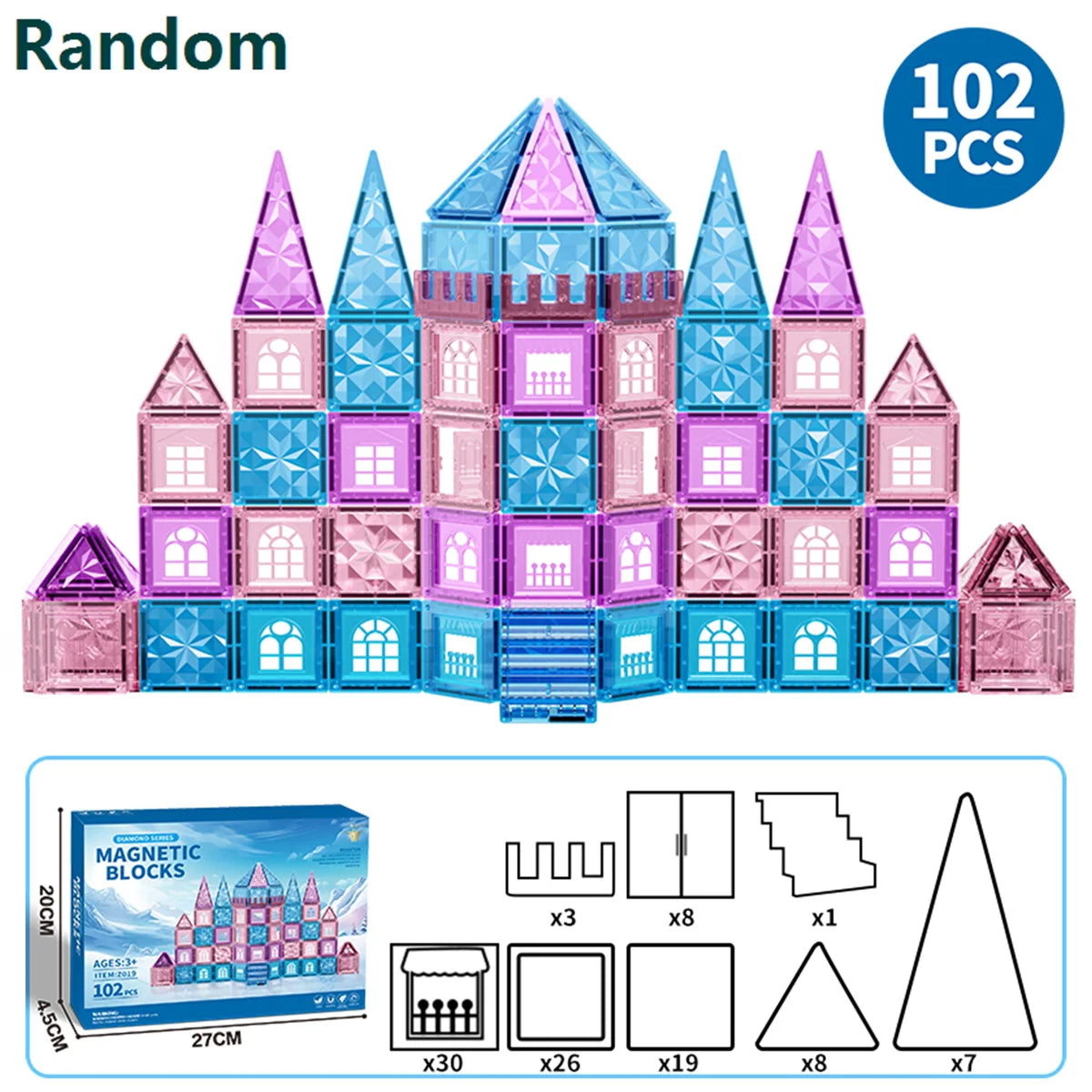 Magnetic Tiles Ice Castle DIY Magnetic Building Blocks for Kids Boys Girls Montessori STEM Educational Sensory Toys Gifts