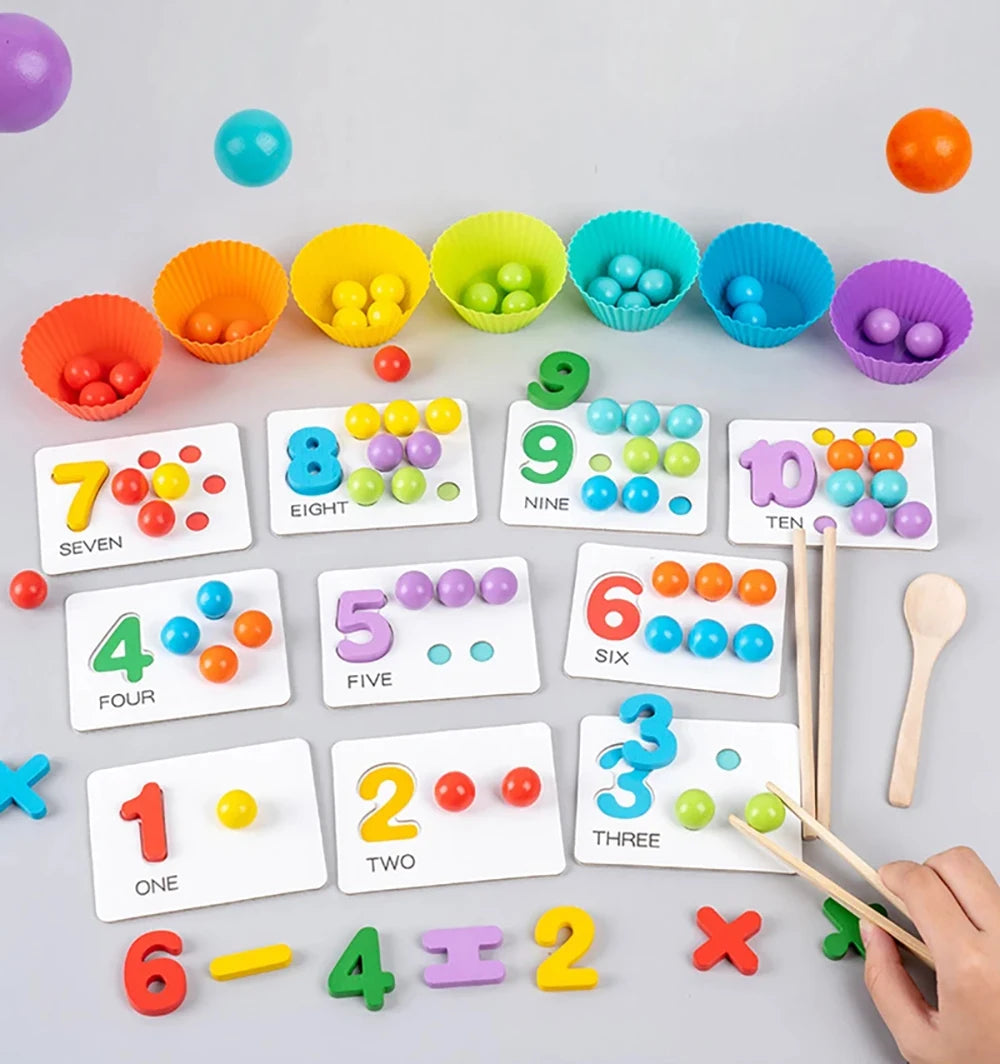 Montessori Math Counting Sorting Toy Clip Beads Matching Games Fine Motor Skills Number Color Sensory Educational Toys For Child