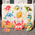 Montessori Wooden Puzzles Hand Grab Boards Toys Tangram Jigsaw Baby Educational Toys Cartoon Vehicle Animals Fruits 3D Puzzles