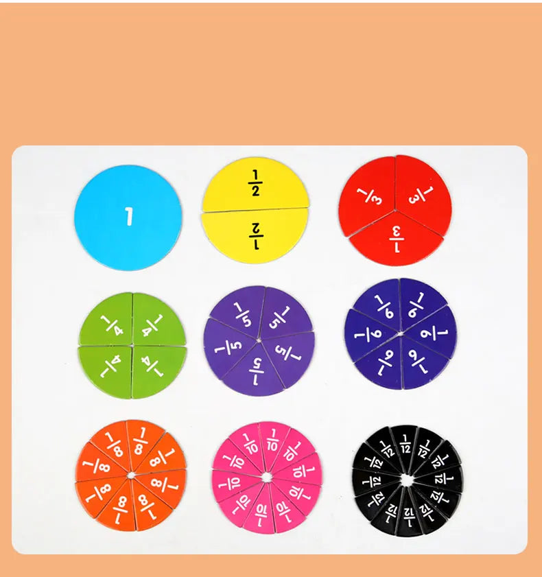 Wooden Math Fraction Learning Set With Card Fraction Decomposition Plate Montessori Teaching Aid Children Educational Math Toys