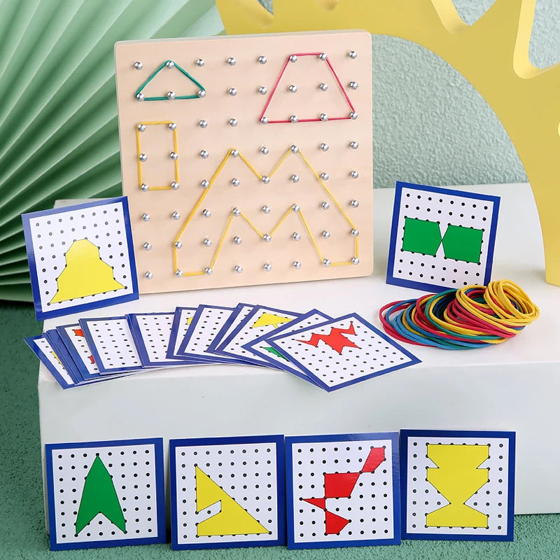 Wooden Geometry Puzzle Nail Board Graphics Geometric Creative Math Montessori Toy for for Children's Early Education