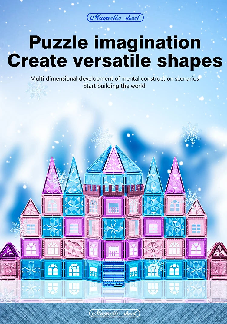 Magnetic Tiles Ice Castle DIY Magnetic Building Blocks for Kids Boys Girls Montessori STEM Educational Sensory Toys Gifts