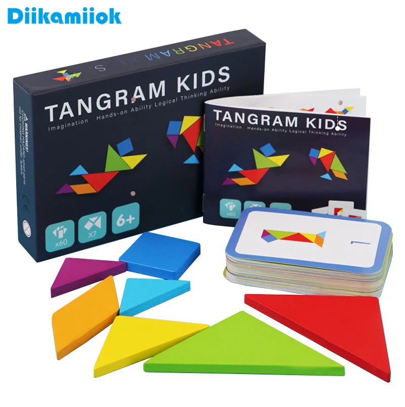 Wooden Tangram Jigsaw Puzzles Board Games Kids Montessori Educational Toys Children Kindergarten Geometric Shape Teaching Aids