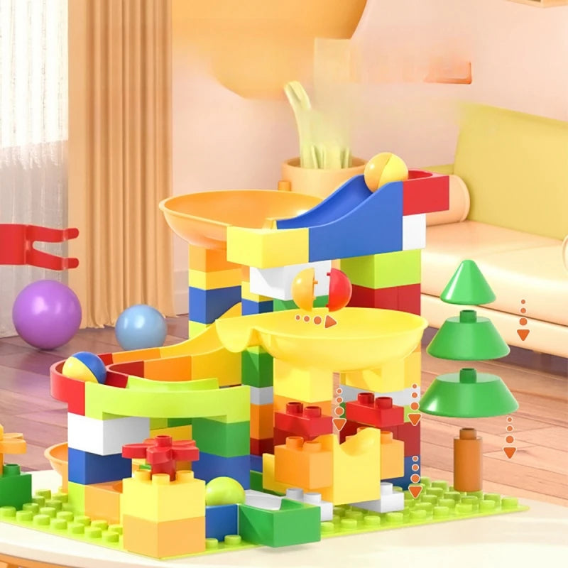 300PCS Marble Race Run Block Compatible Duploed Building Blocks Plastic Funnel Slide DIY Assembly Bricks Base Plates