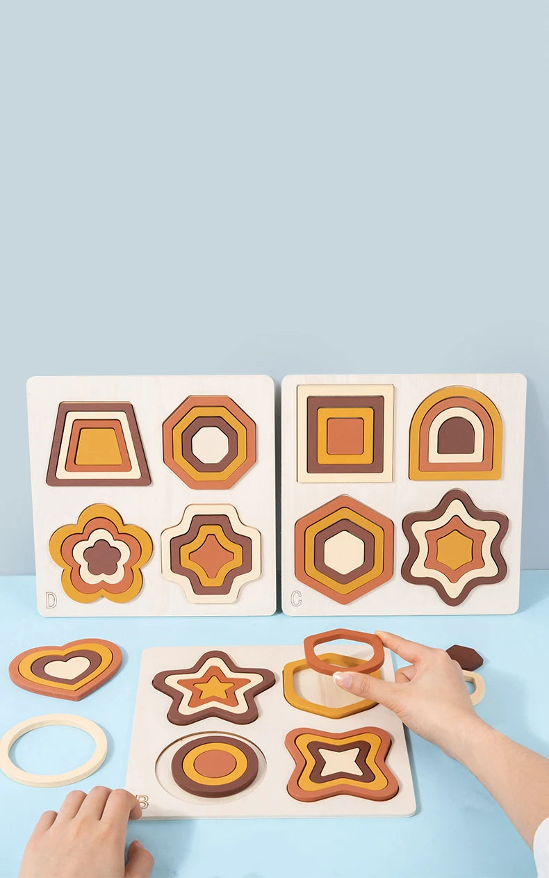 Educational Wooden Geometric Shapes Game Montessori Learning Math Jigsaw Puzzle Board for Kids Sorting Stacking Cognition Toys