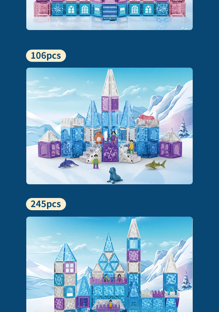 Magnetic Tiles Ice Castle DIY Magnetic Building Blocks for Kids Boys Girls Montessori STEM Educational Sensory Toys Gifts