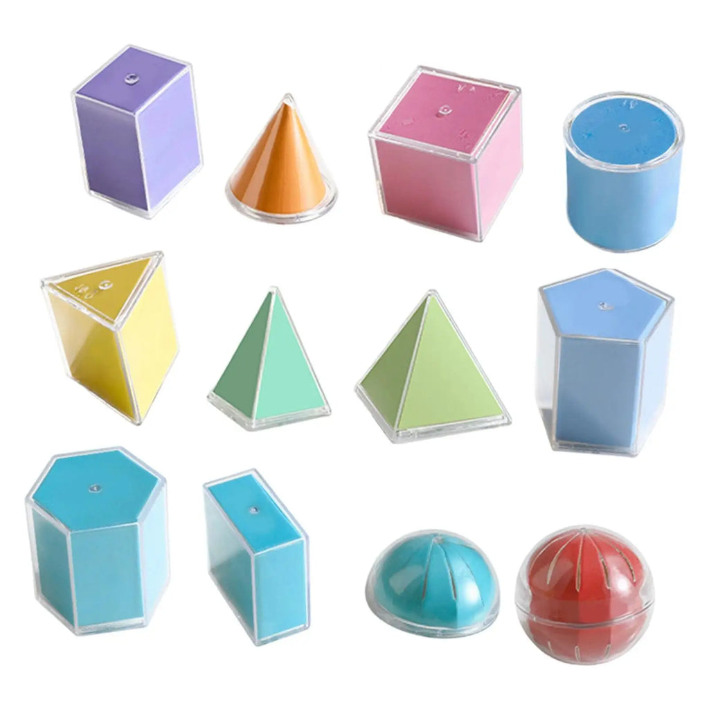 12 Pieces Geometric Shapes Blocks Math Games Reusable Durability Educational